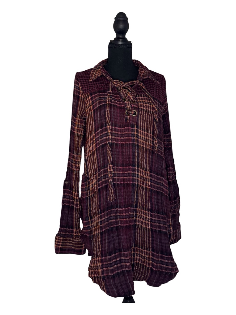 Shyanne Plaid Lace-Up Tunic Dress